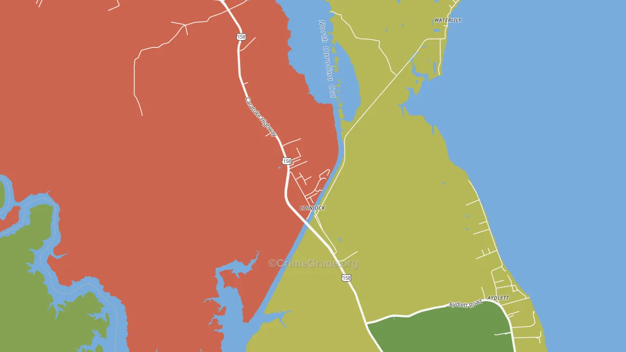 Coinjock, NC Map of Burglary Rates
