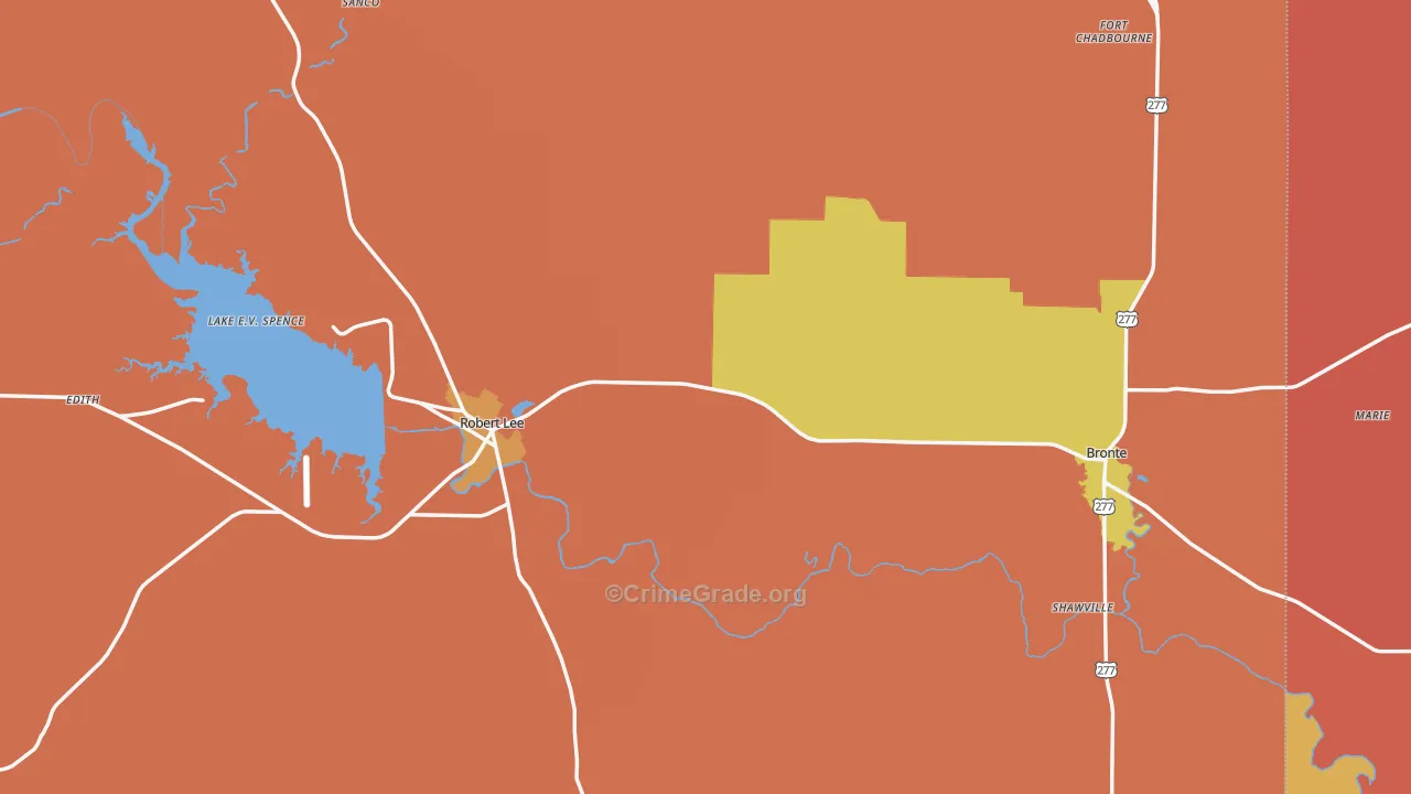 Coke County, TX Map of Burglary Rates