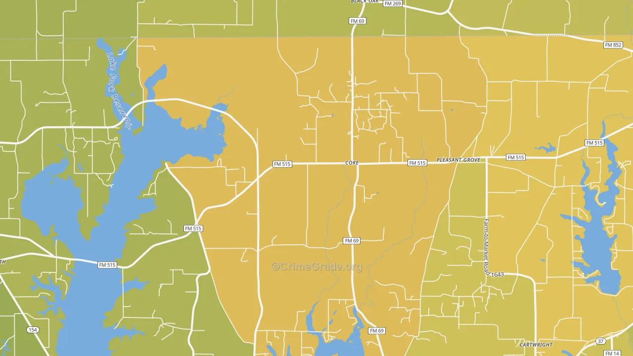 Coke, TX Map of Burglary Rates
