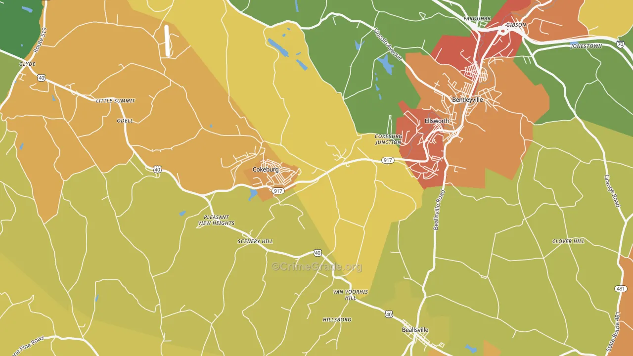 Cokeburg, PA Map of Burglary Rates