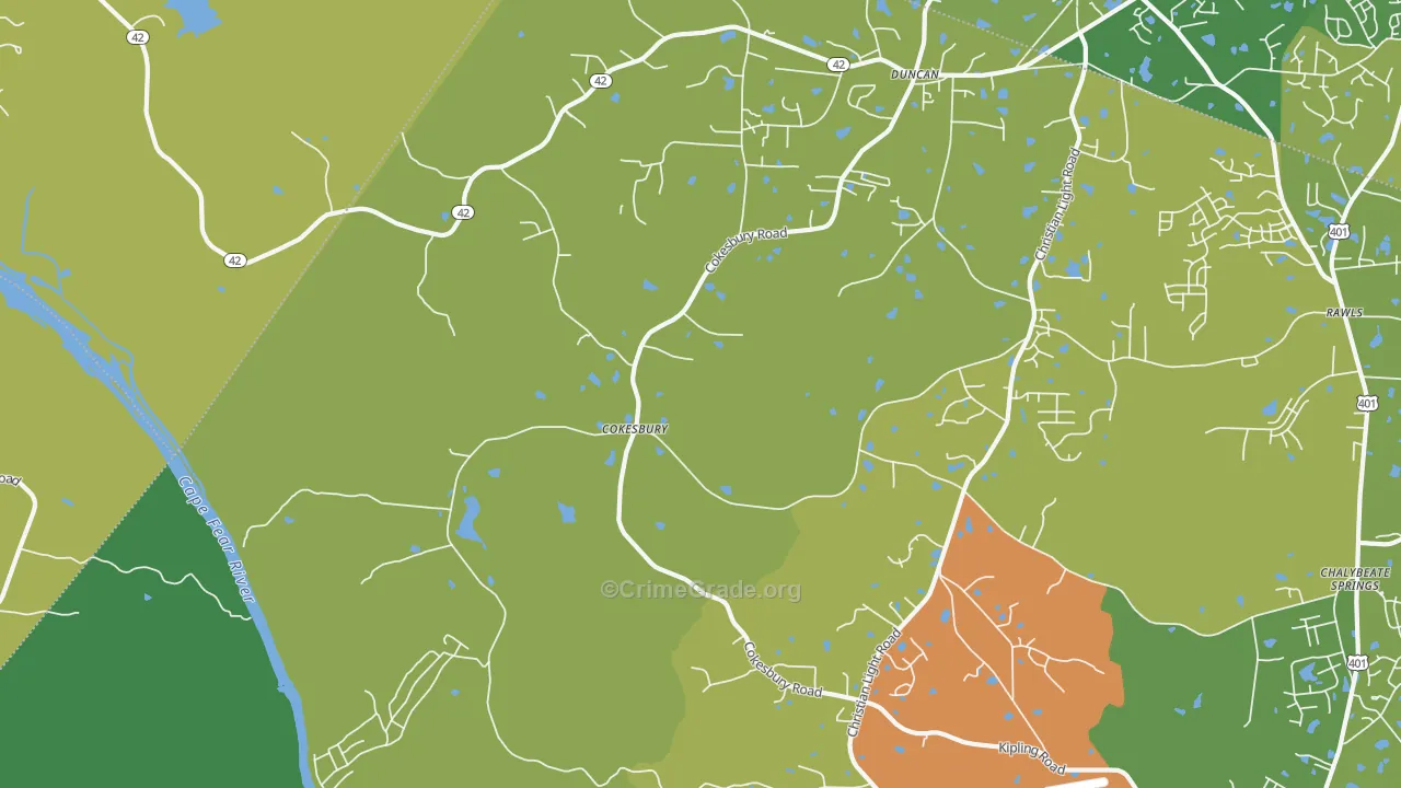 Cokesbury, NC Map of Burglary Rates