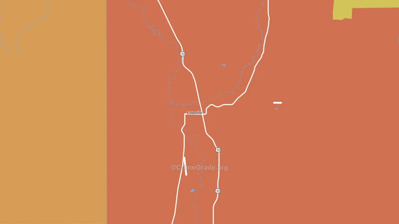 Cokeville, WY Map of Burglary Rates