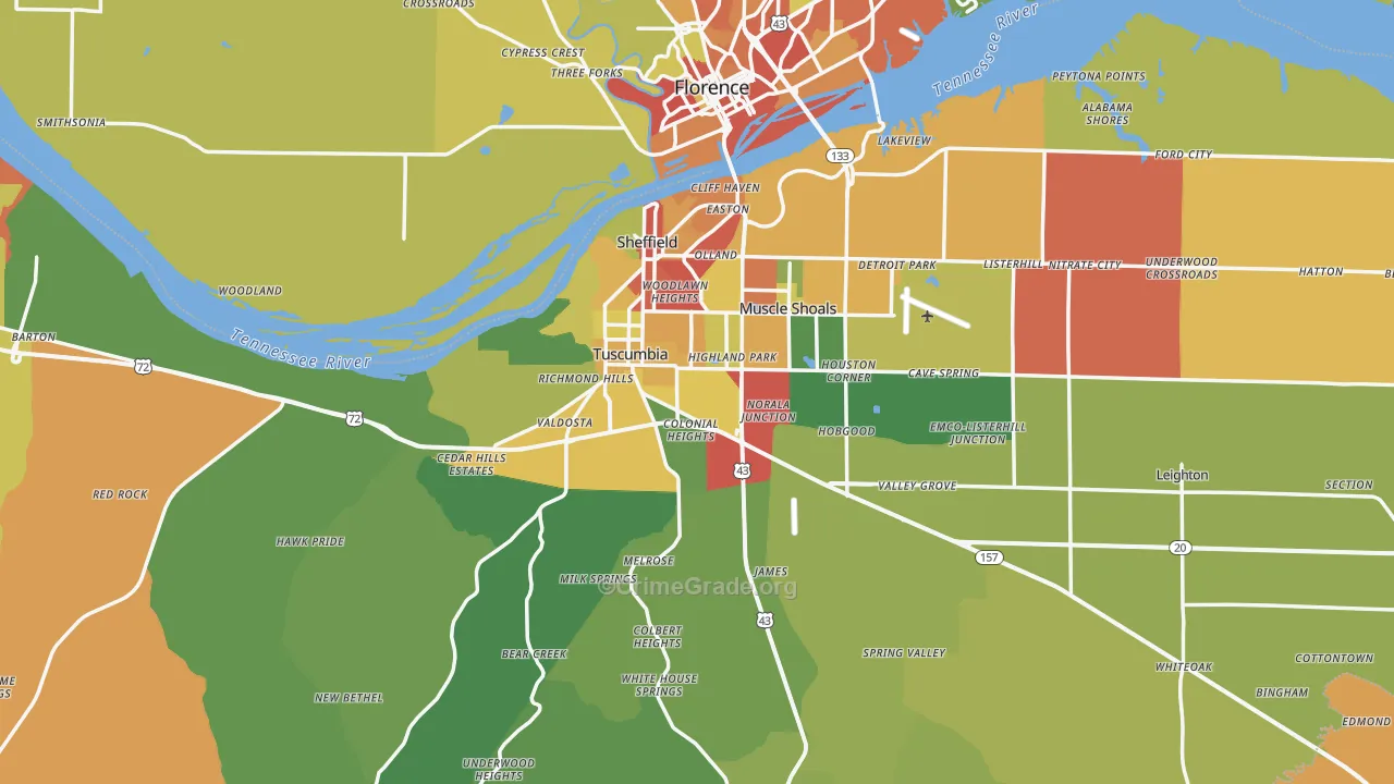 Colbert County, AL Map of Burglary Rates