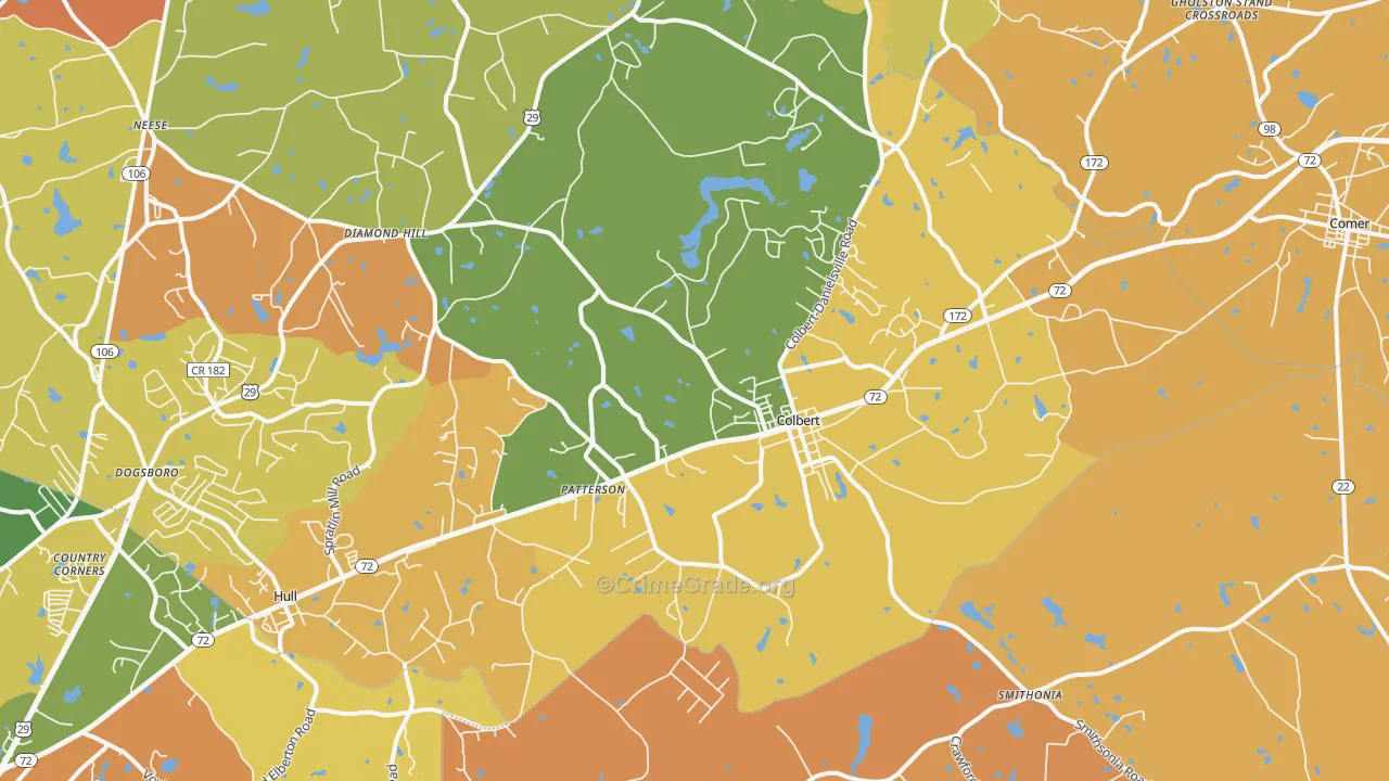 Colbert, GA Map of Burglary Rates