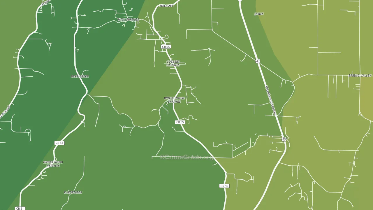 Colbert Heights, AL Map of Burglary Rates