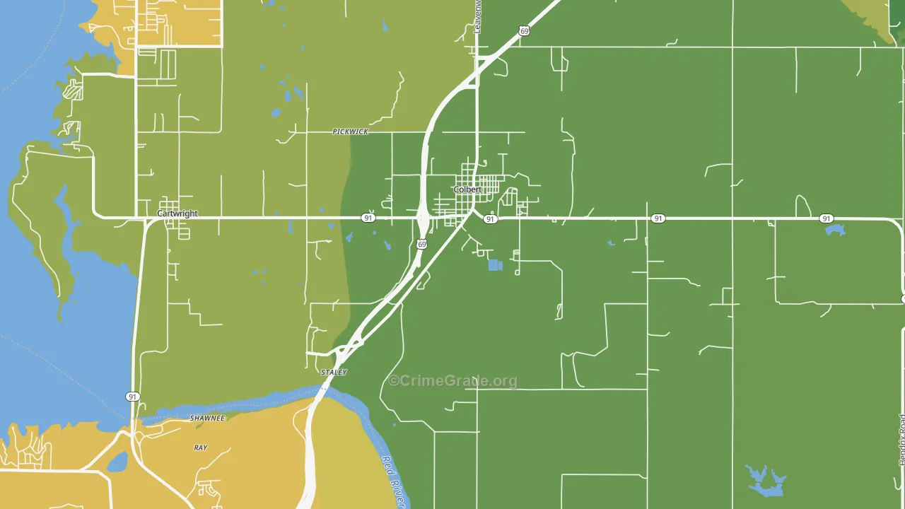 Colbert, OK Map of Burglary Rates