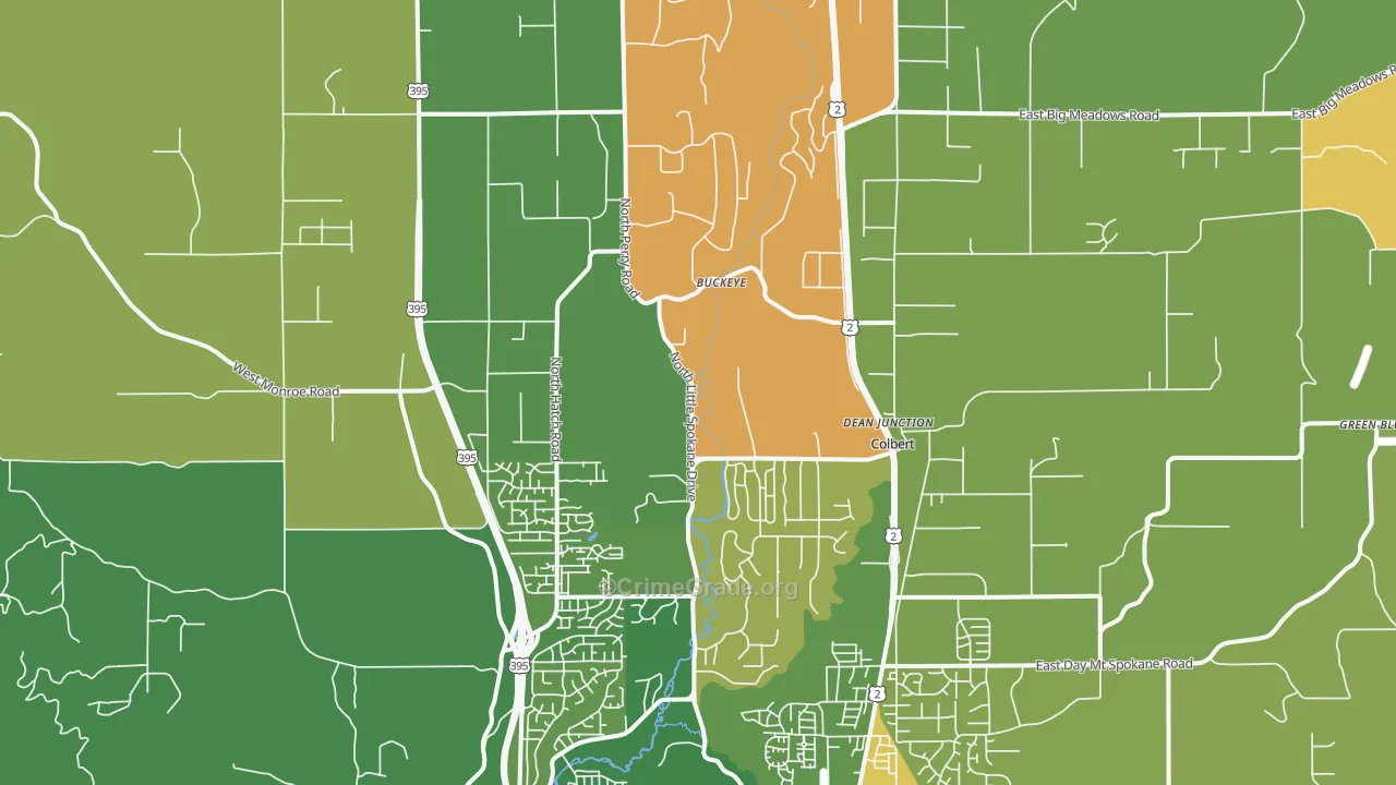 Colbert, WA Map of Burglary Rates