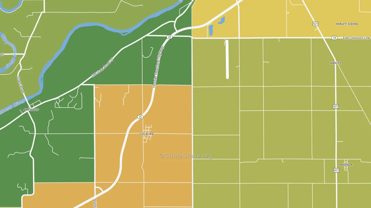 Colburn, IN Map of Burglary Rates