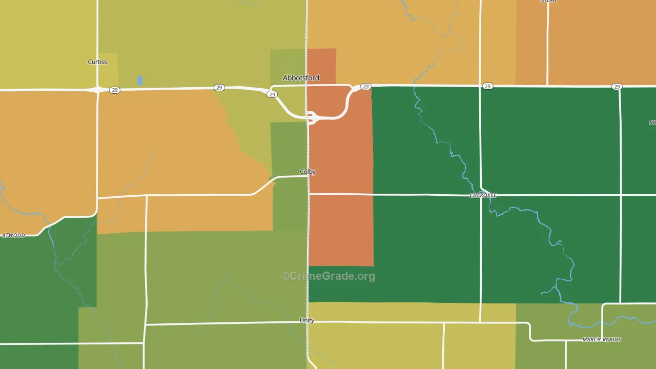 Colby, WI Map of Burglary Rates