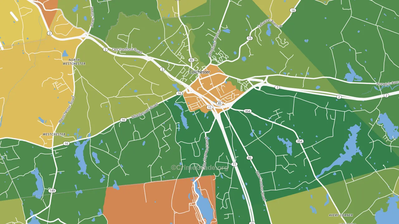 Colchester, CT Map of Burglary Rates