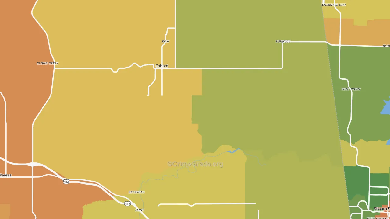 Colcord, OK Map of Burglary Rates