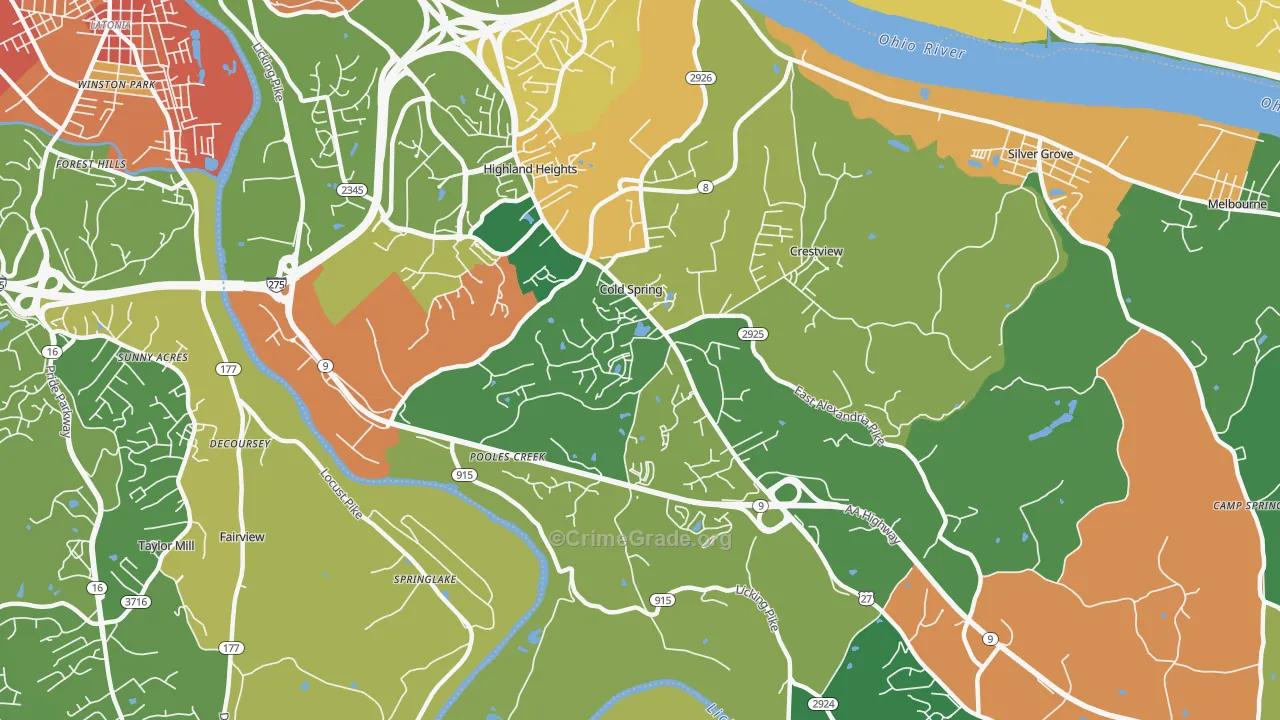 Cold Spring, KY Map of Burglary Rates