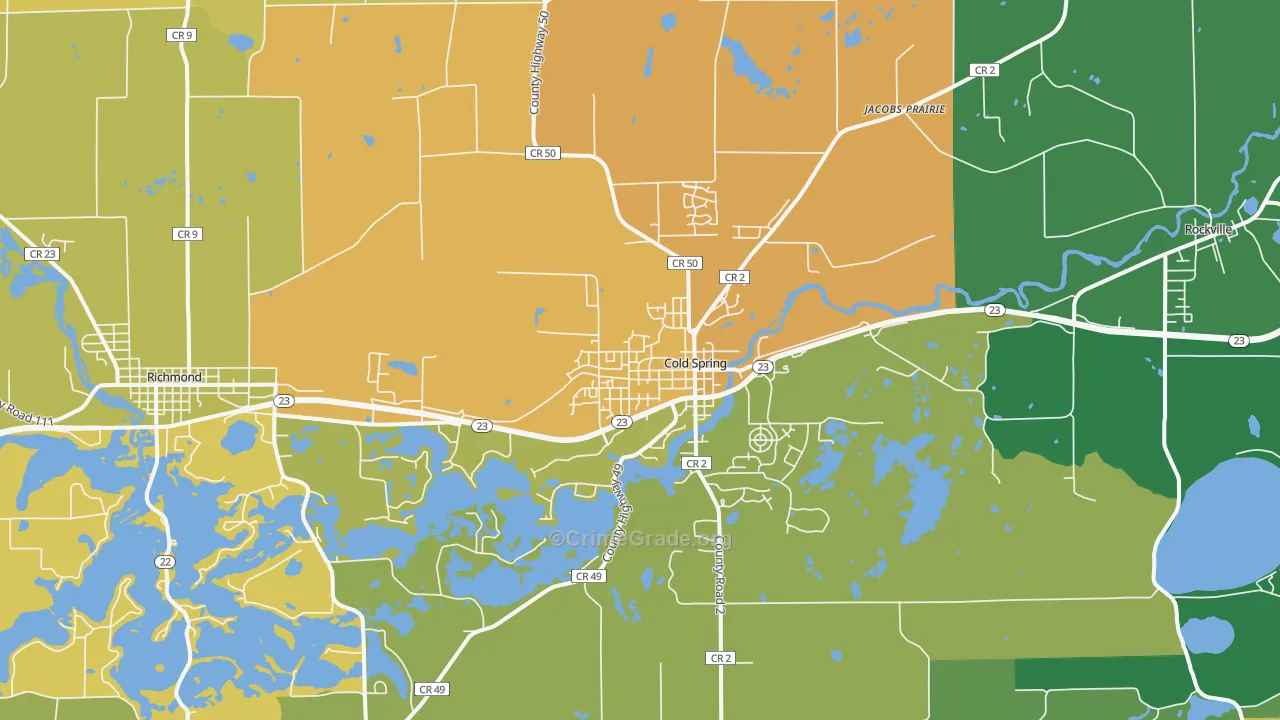 Cold Spring, MN Map of Burglary Rates