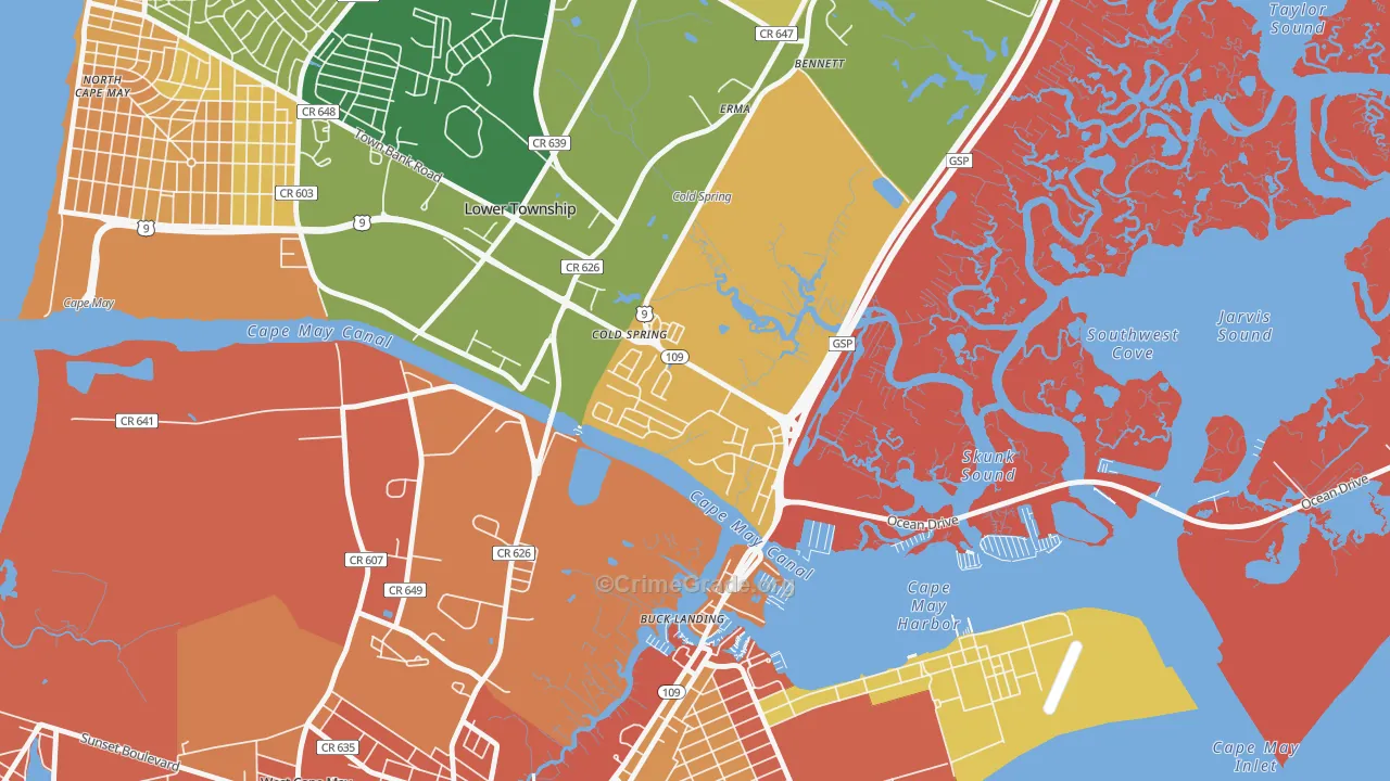 Cold Spring, NJ Map of Burglary Rates