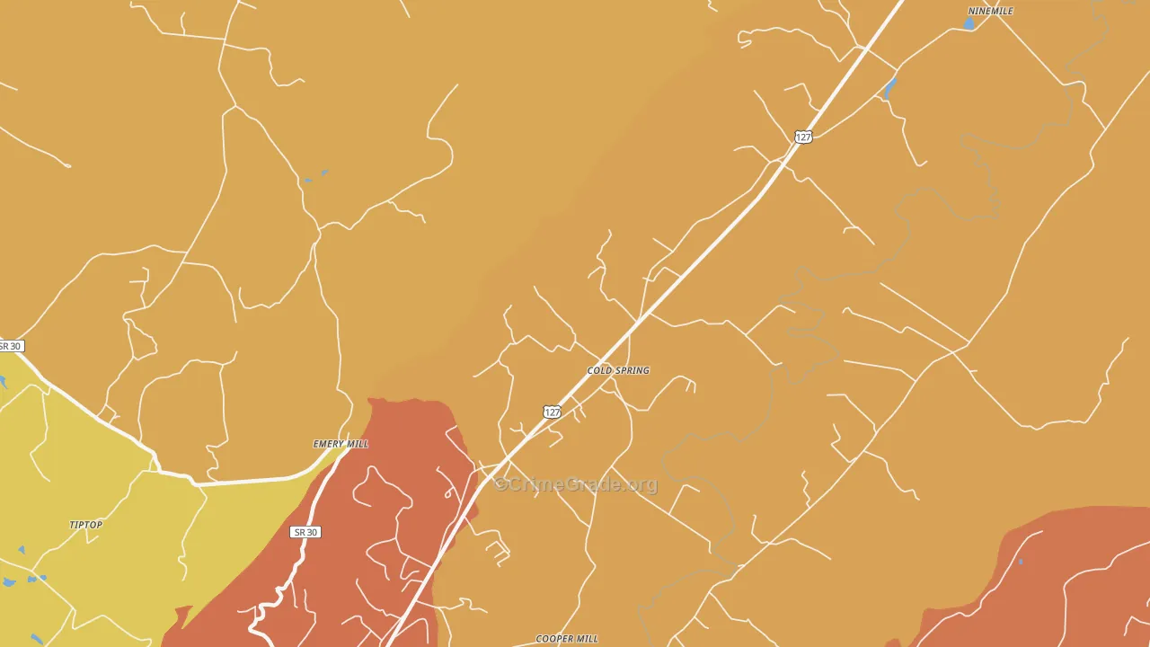 Cold Spring, TN Map of Burglary Rates