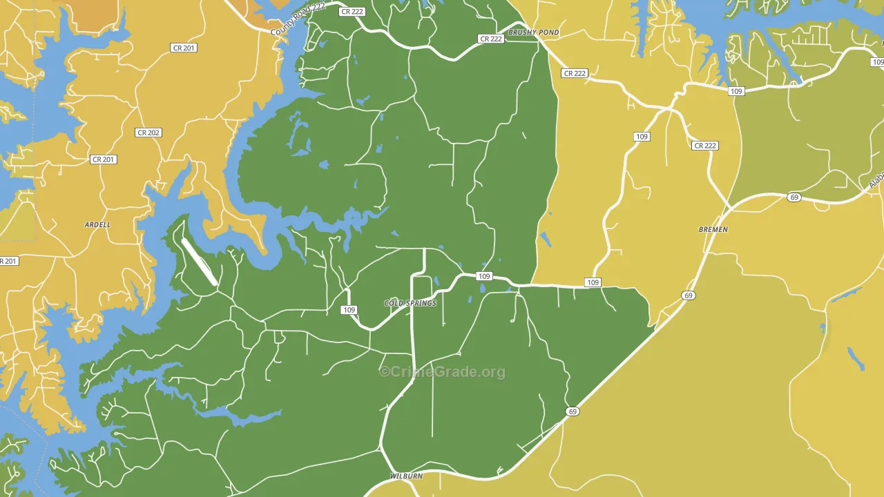 Cold Springs, AL Map of Burglary Rates