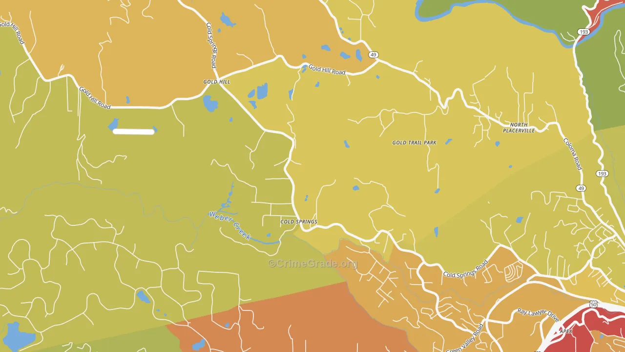 Cold Springs, CA Map of Burglary Rates
