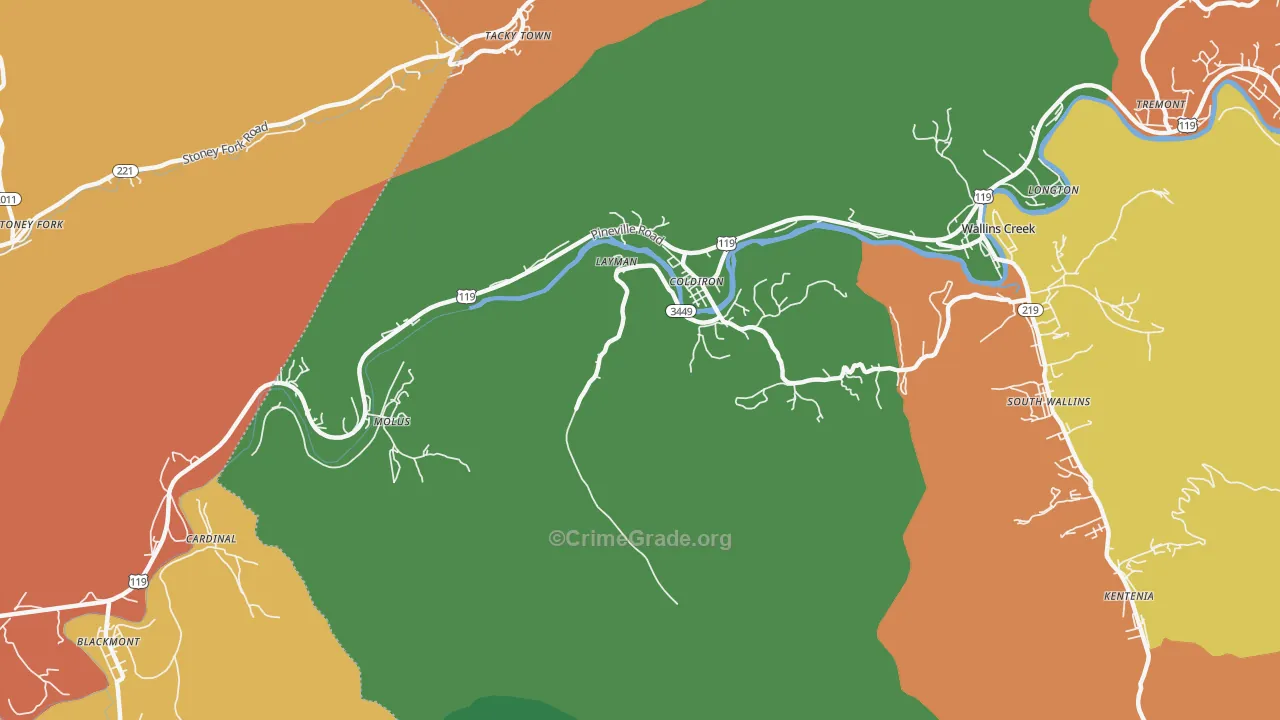 Coldiron, KY Map of Burglary Rates