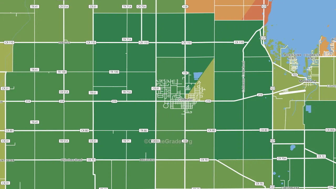 Coldwater, OH Map of Burglary Rates