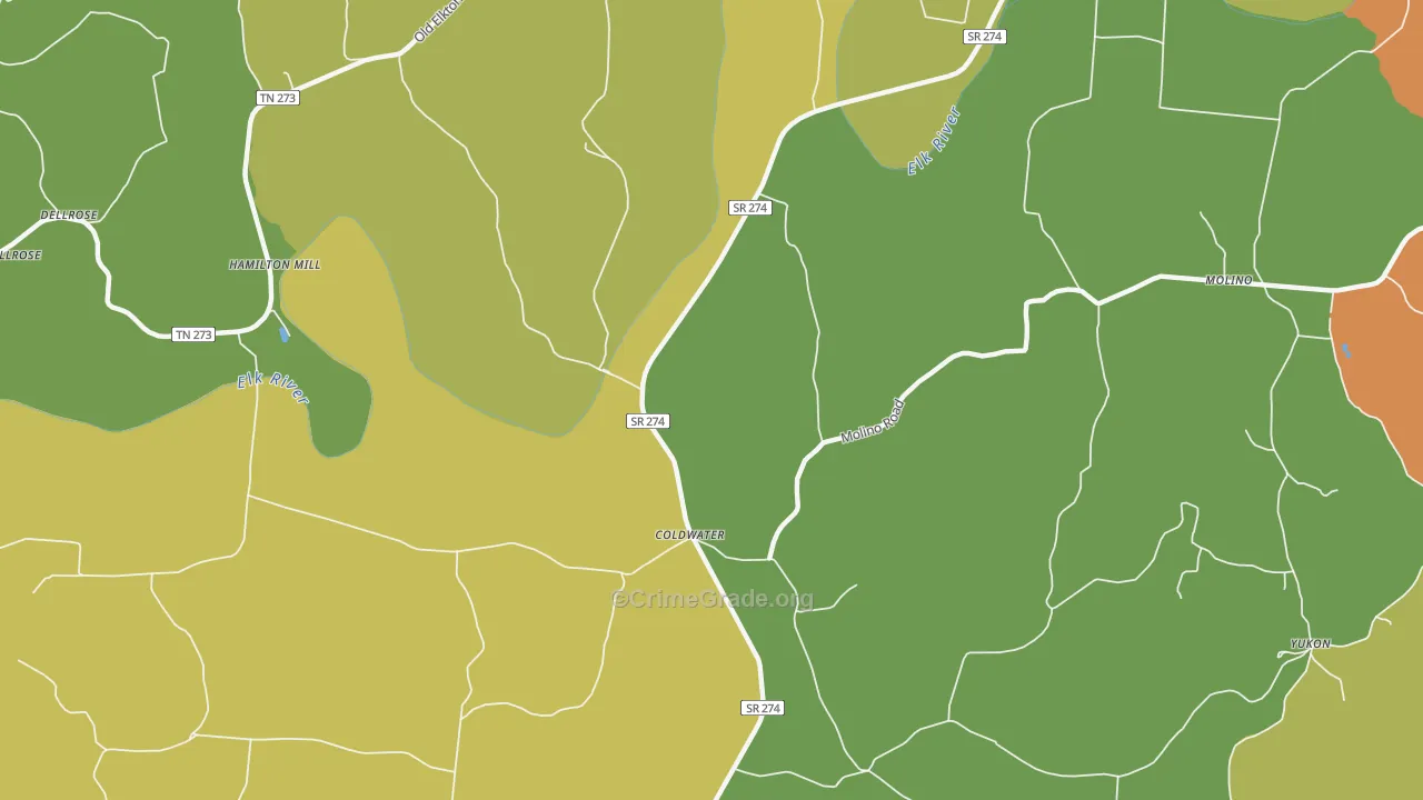 Coldwater, TN Map of Burglary Rates