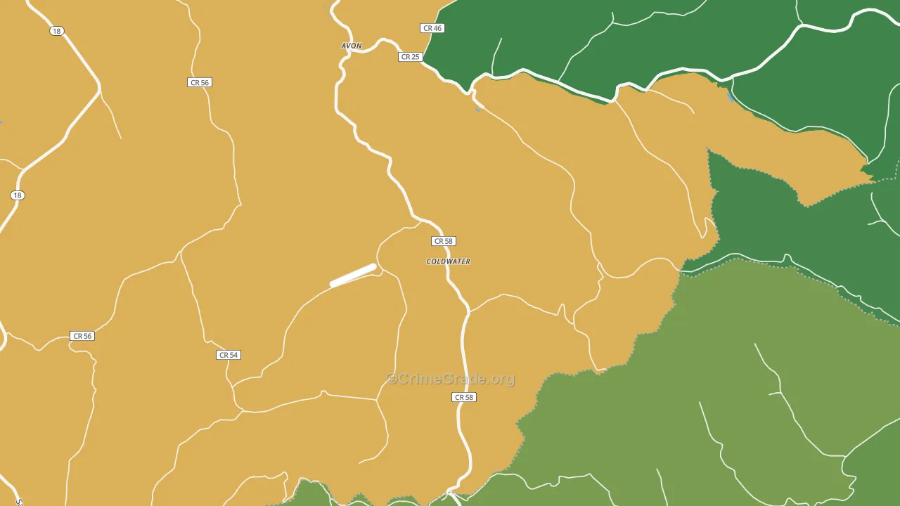 Coldwater, WV Map of Burglary Rates