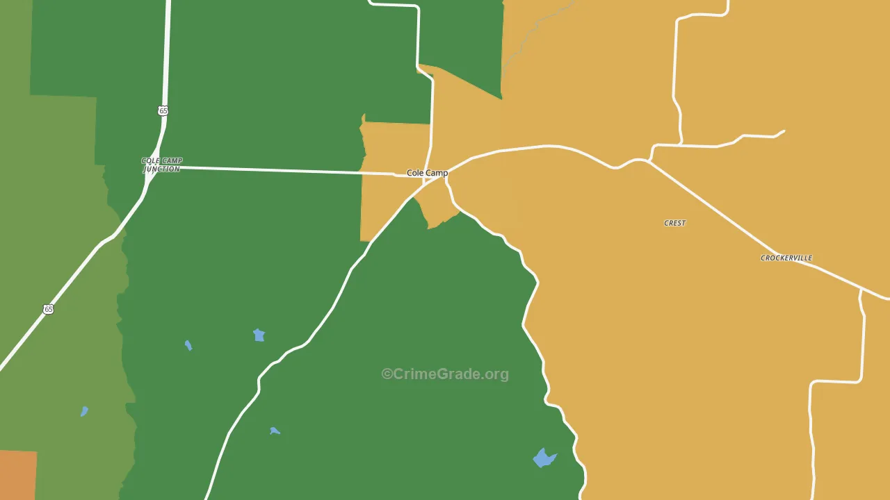 Cole Camp, MO Map of Burglary Rates