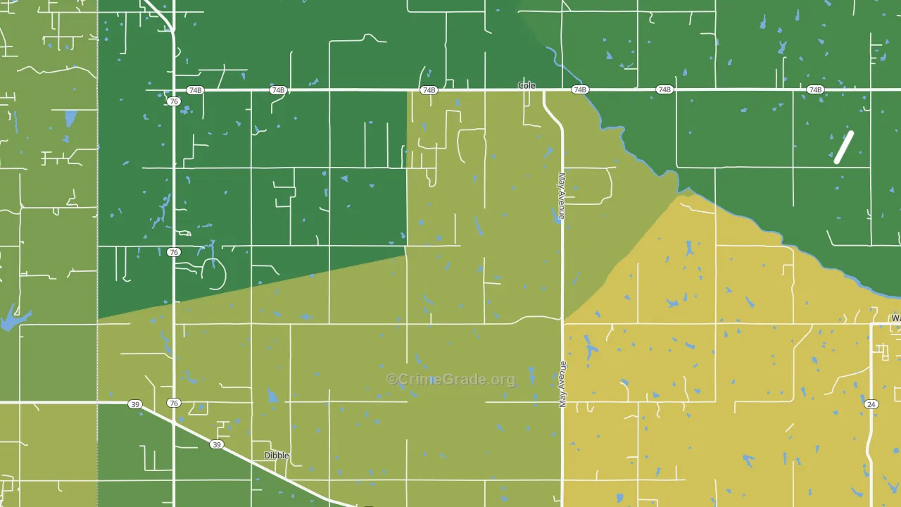 Cole, OK Map of Burglary Rates