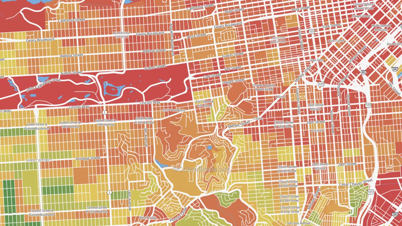 Cole Valley, San Francisco, CA Map of Burglary Rates