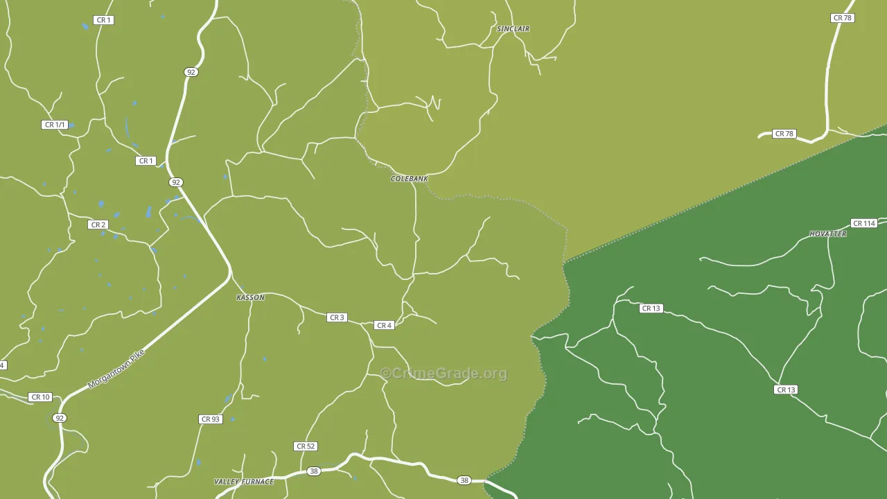 Colebank, WV Map of Burglary Rates