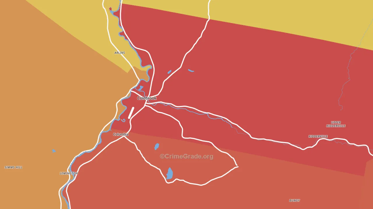 Colebrook, NH Map of Burglary Rates