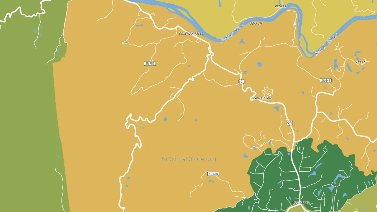 Coleman Falls, VA Map of Burglary Rates