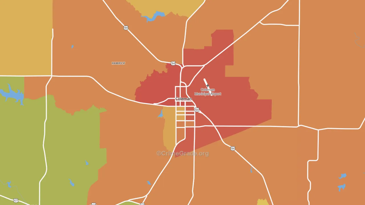 Coleman, TX Map of Burglary Rates