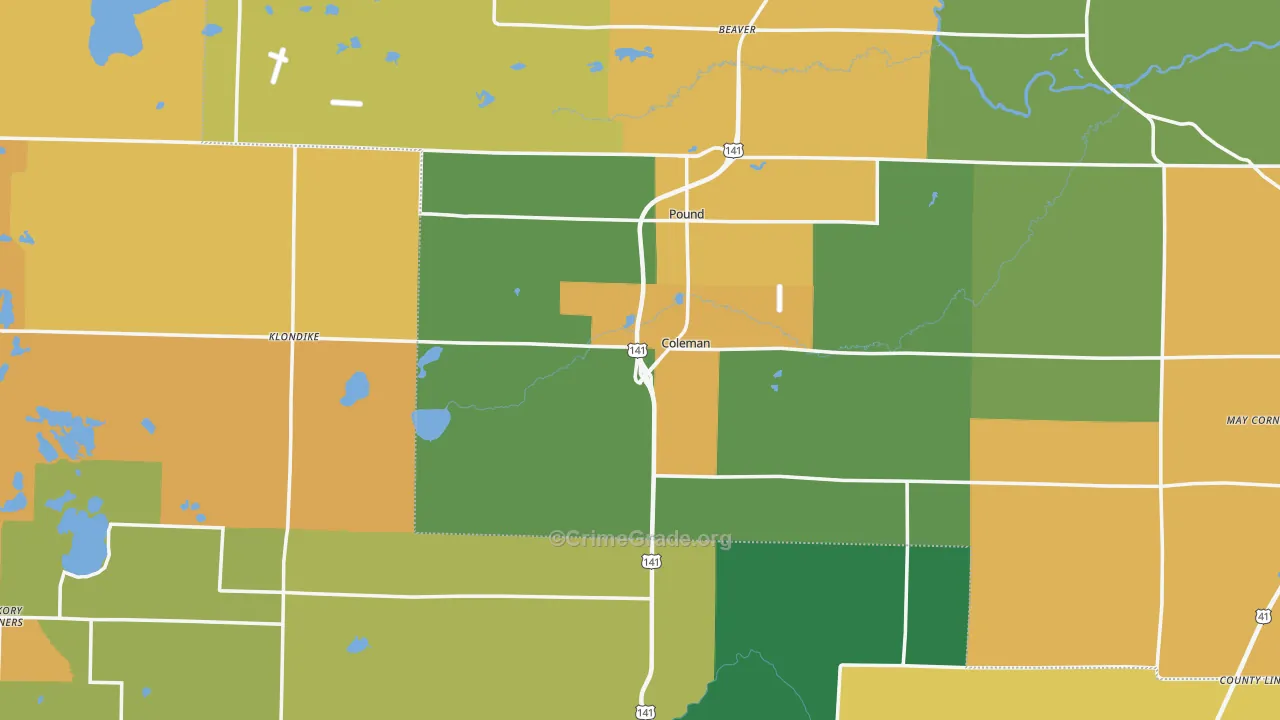Coleman, WI Map of Burglary Rates