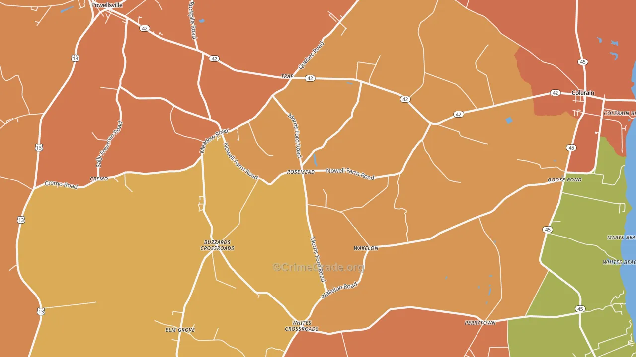 Colerain, NC Map of Burglary Rates