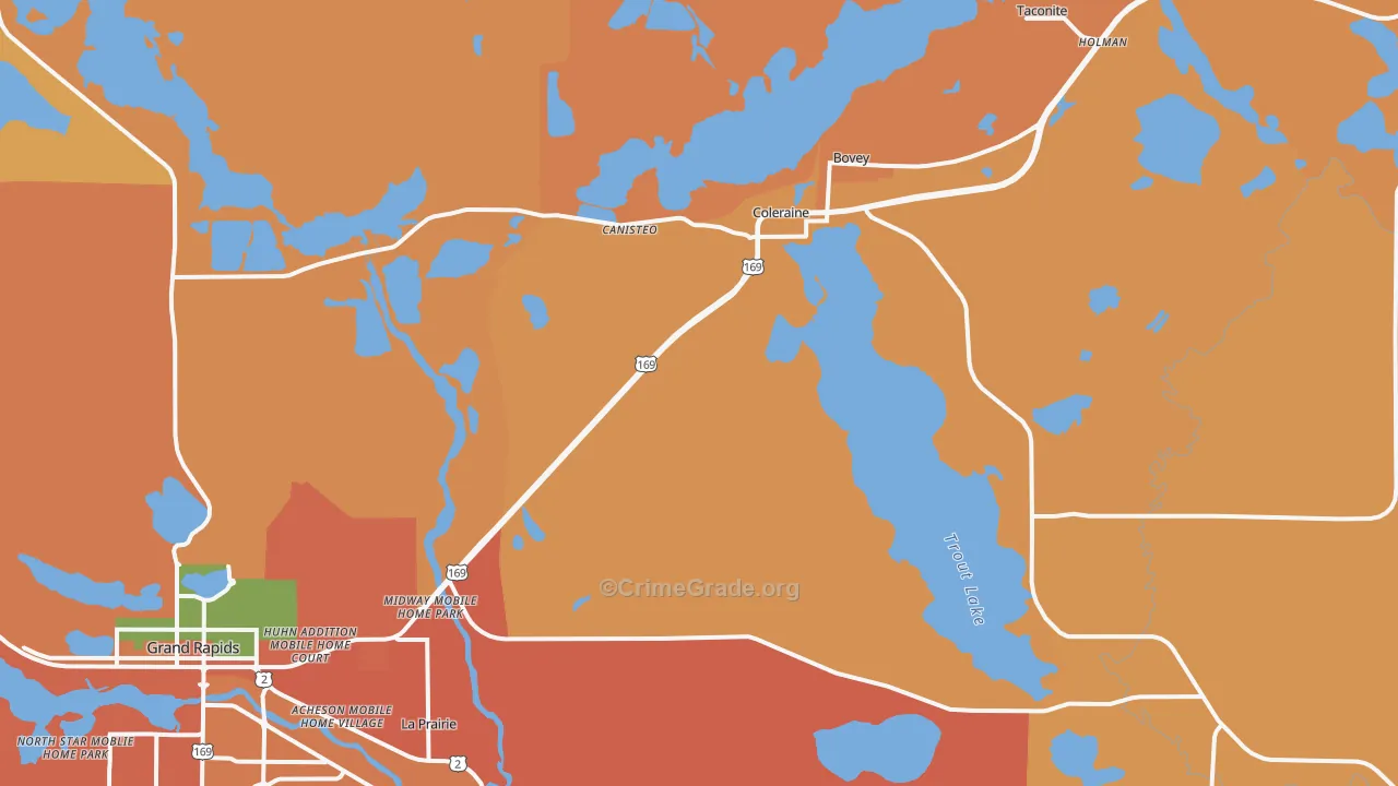 Coleraine, MN Map of Burglary Rates