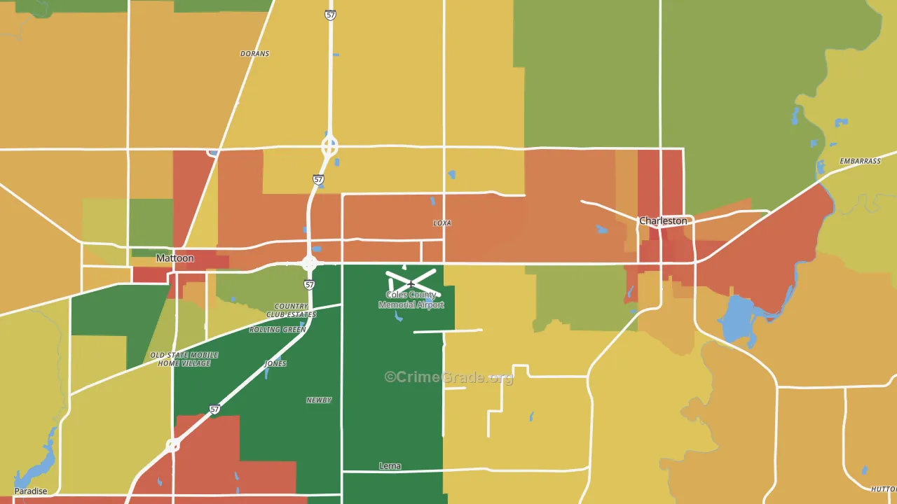 Coles County, IL Map of Burglary Rates