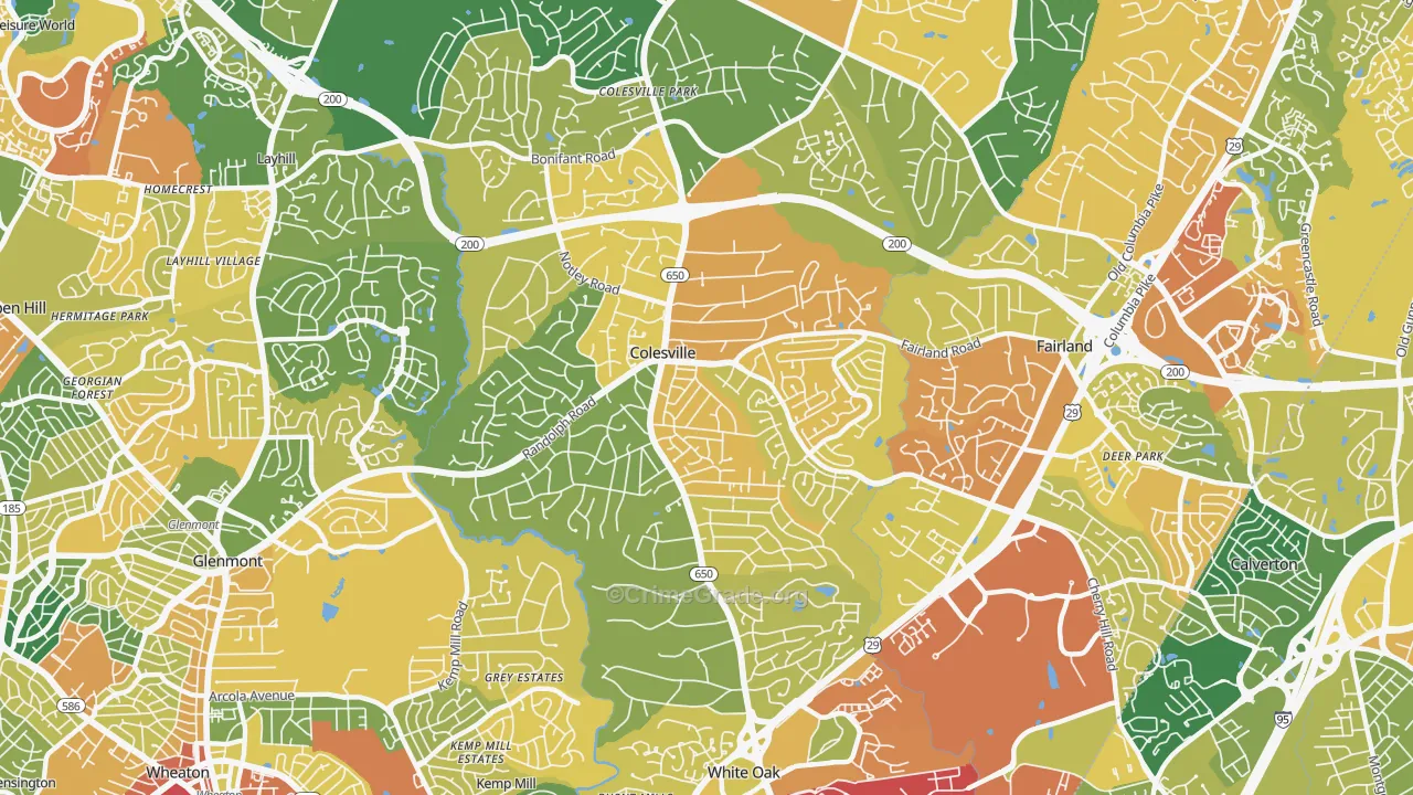 Colesville, MD Map of Burglary Rates