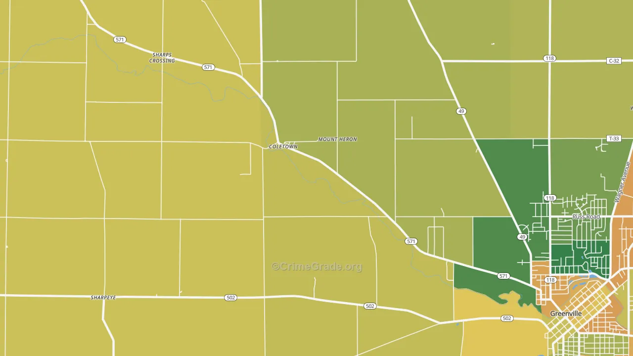 Coletown, OH Map of Burglary Rates