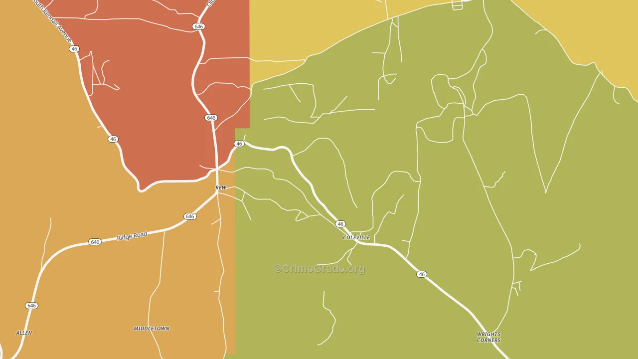 Coleville, PA Map of Burglary Rates
