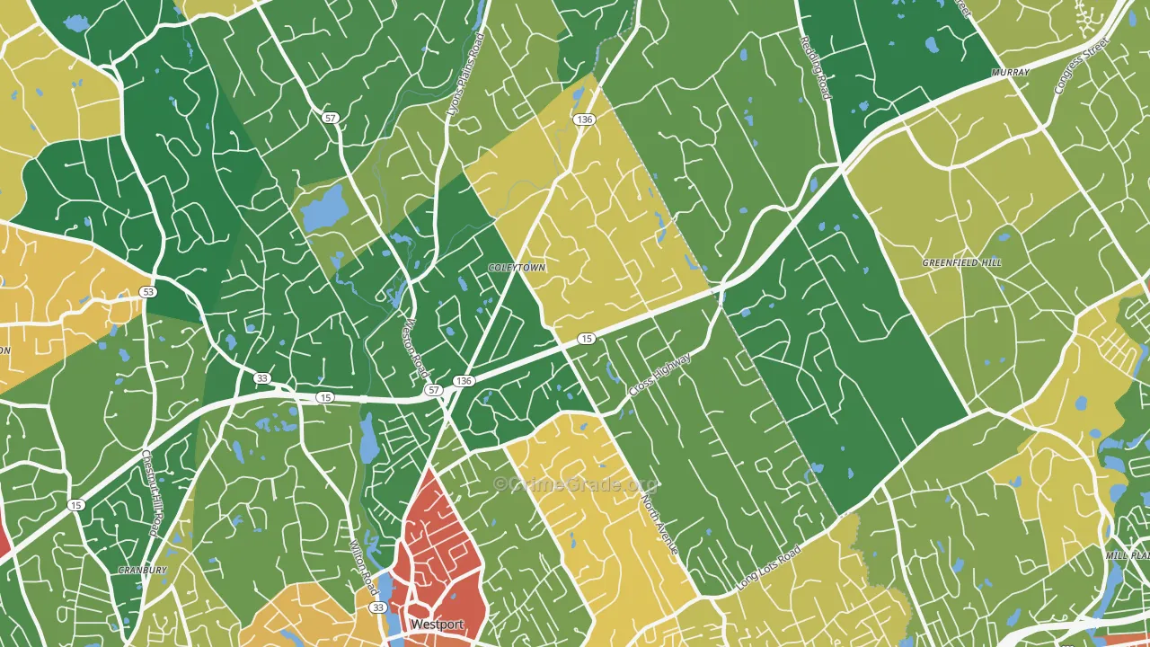 Coleytown, Westport, CT Map of Burglary Rates
