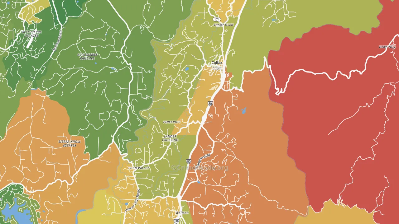 Colfax, CA Map of Burglary Rates