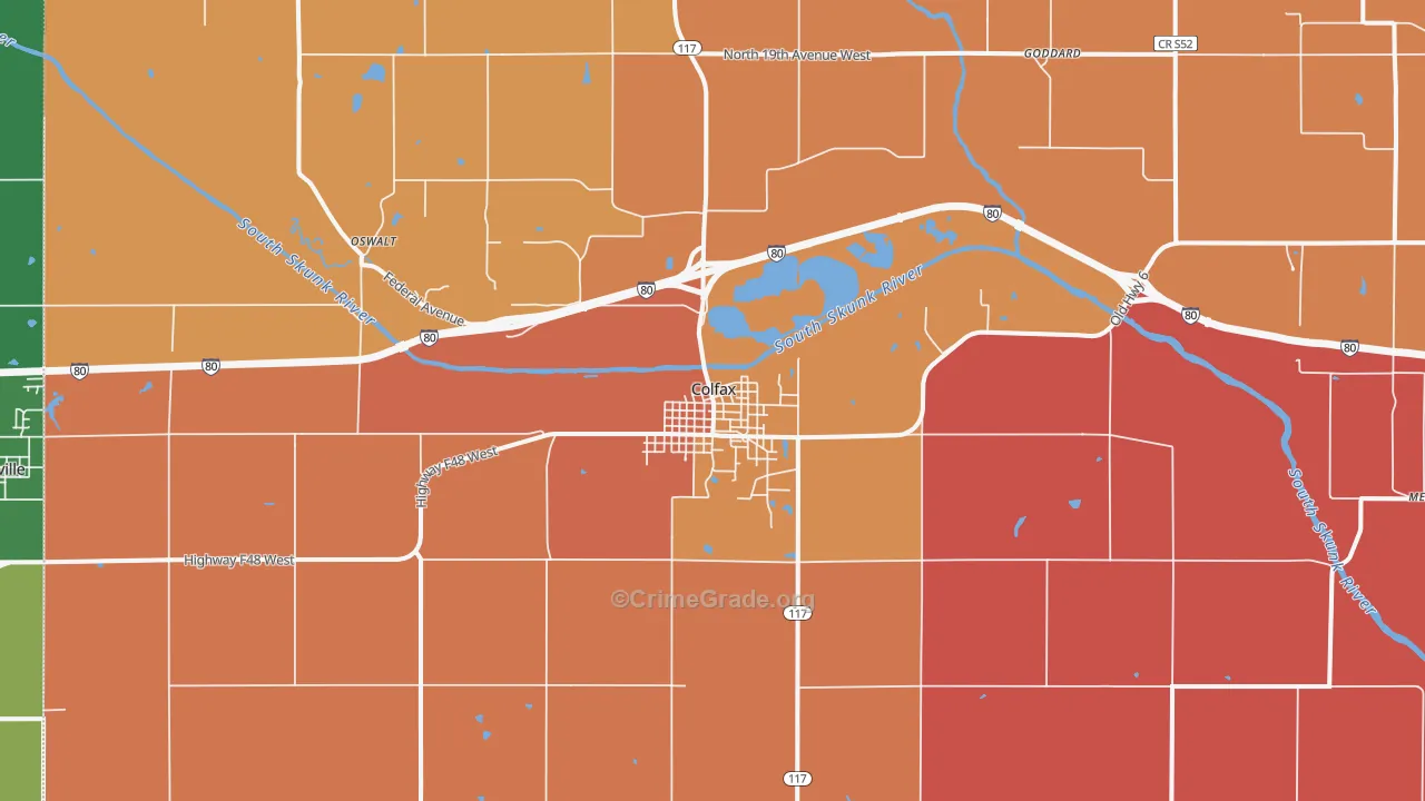 Colfax, IA Map of Burglary Rates