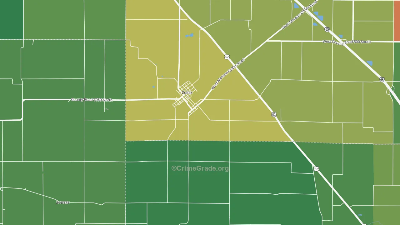 Colfax, IN Map of Burglary Rates