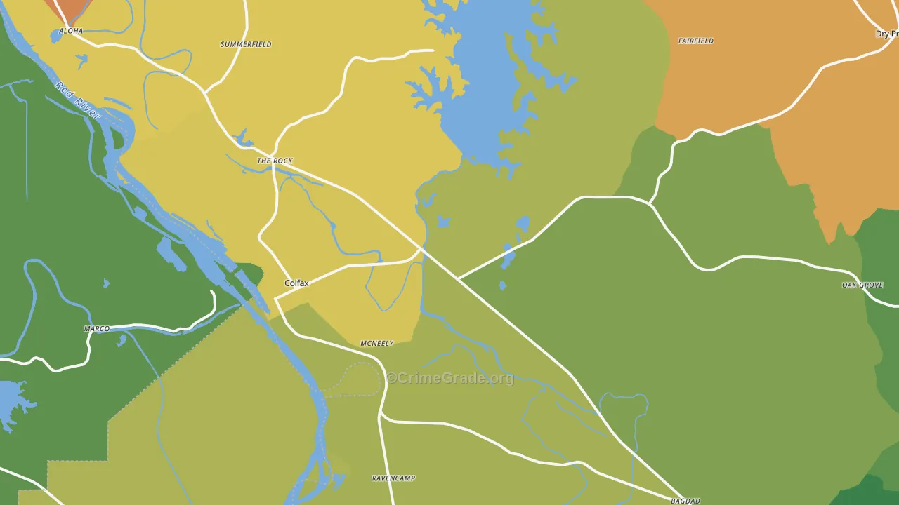 Colfax, LA Map of Burglary Rates