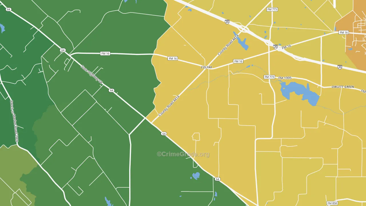 Colfax, TX Map of Burglary Rates