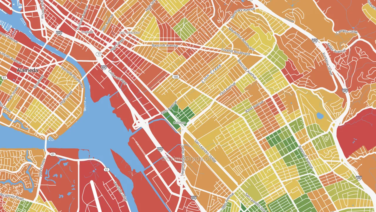 Coliseum, Oakland, CA Map of Burglary Rates