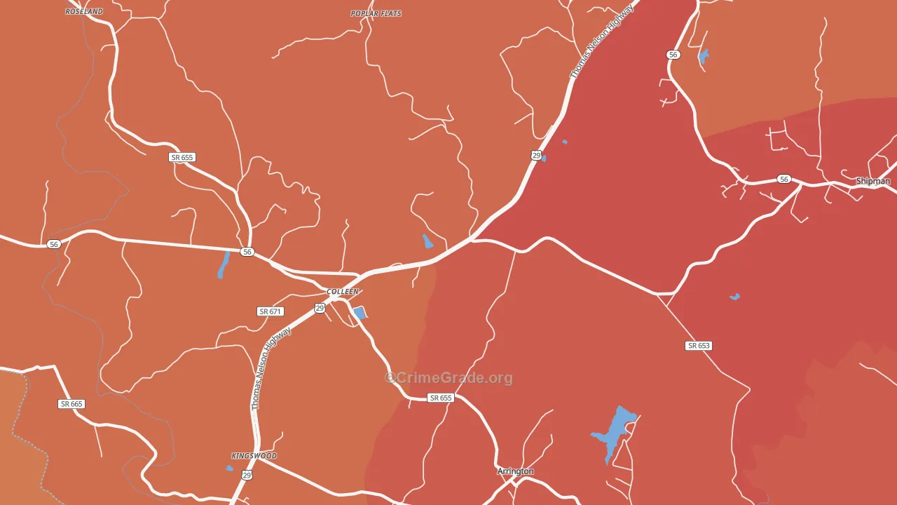 Colleen, VA Map of Burglary Rates