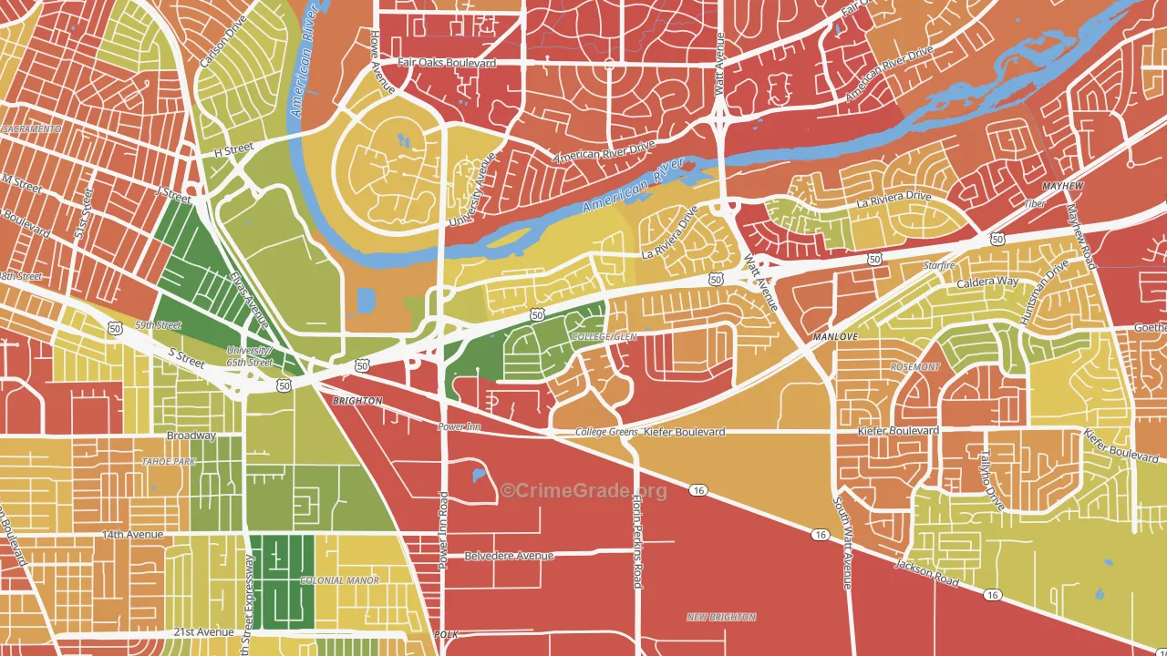 College Glen, Sacramento, CA Map of Burglary Rates
