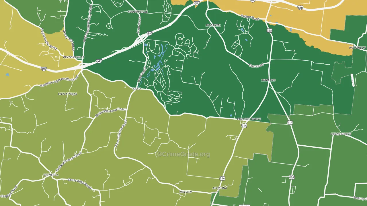 College Grove, TN Map of Burglary Rates