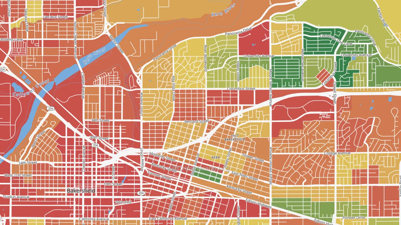 College Heights Baker Street, Bakersfield, CA Map of Burglary Rates